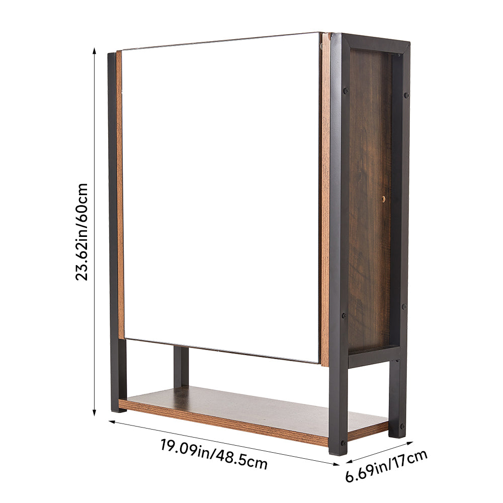 48x17x60cm Wall-Mounted 3-Layer Mirror Cabinet with Metal Frame