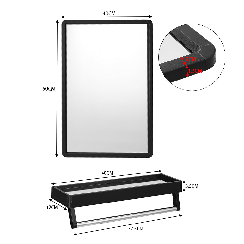 Black Bathroom Mirror with Shelf