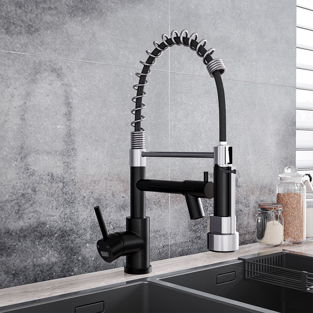 Stainless Steel Kitchen Faucet with Pull Down Spring Spout and Pot Filler