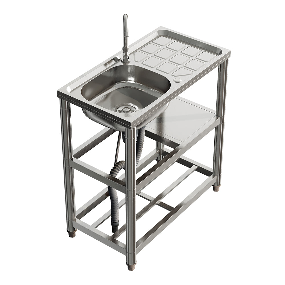 Stainless Steel One Compartment Sink with Shelves and Drainboard