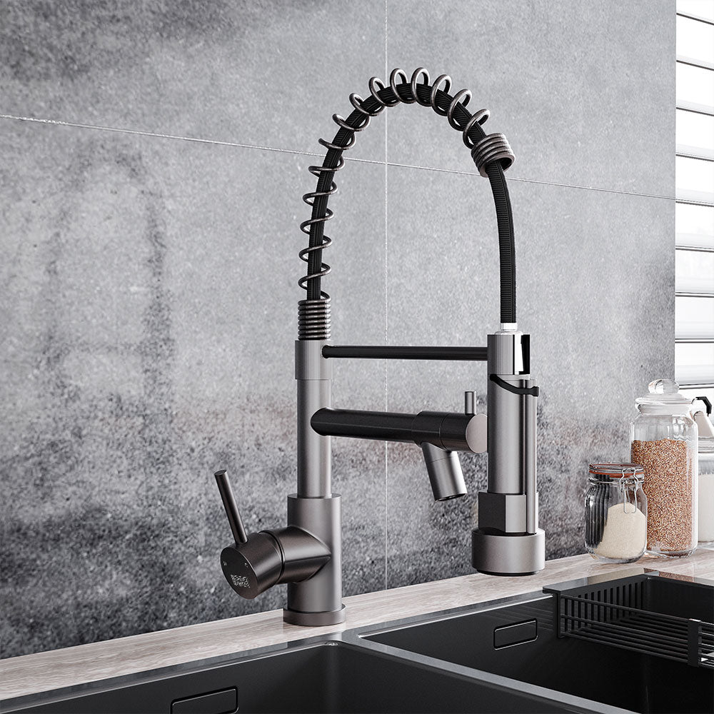 Stainless Steel Kitchen Faucet with Pull Down Spring Spout and Pot Filler