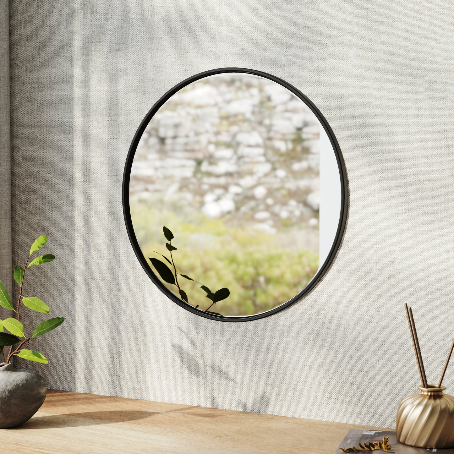 Nordic Round Bathroom Framed Mirror Wall Hanging