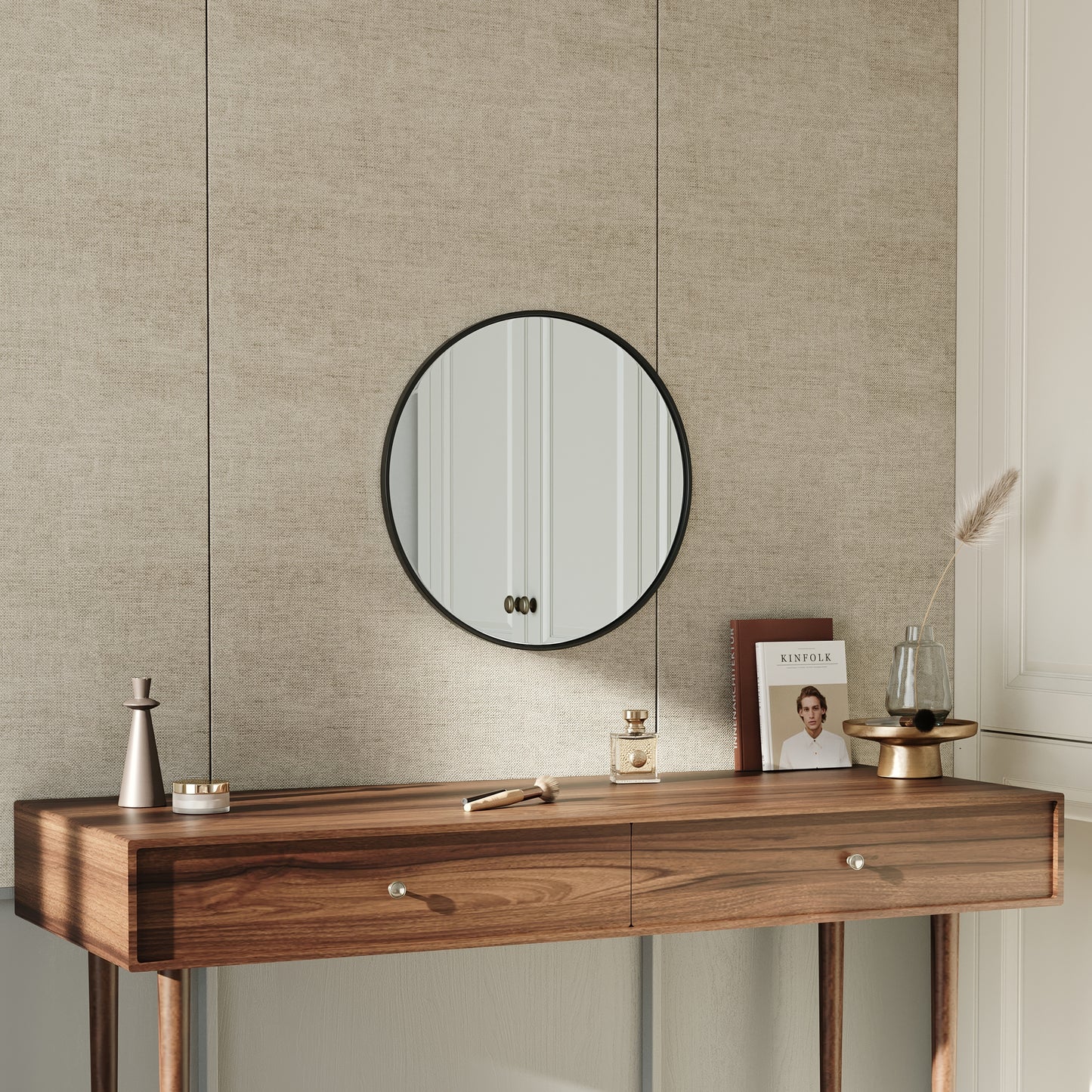 Nordic Round Bathroom Framed Mirror Wall Hanging