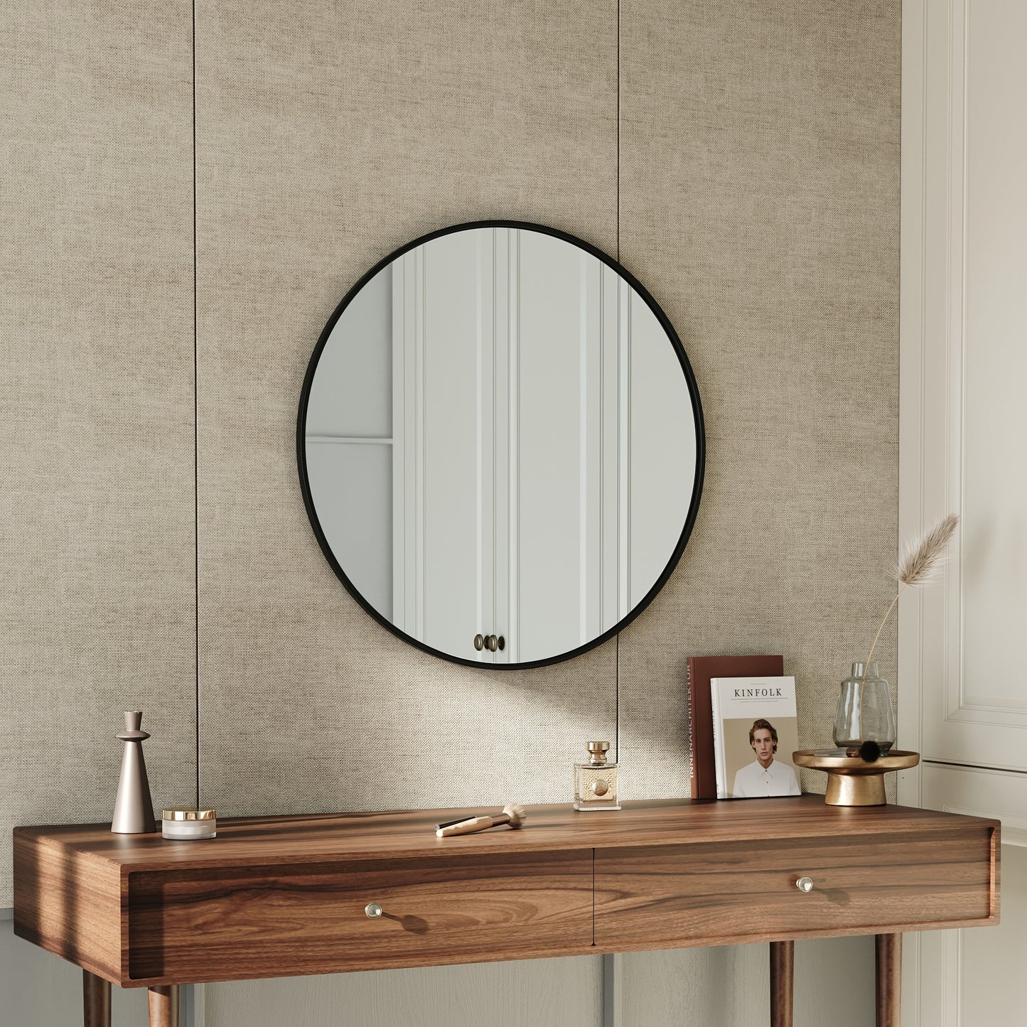 Nordic Round Bathroom Framed Mirror Wall Hanging