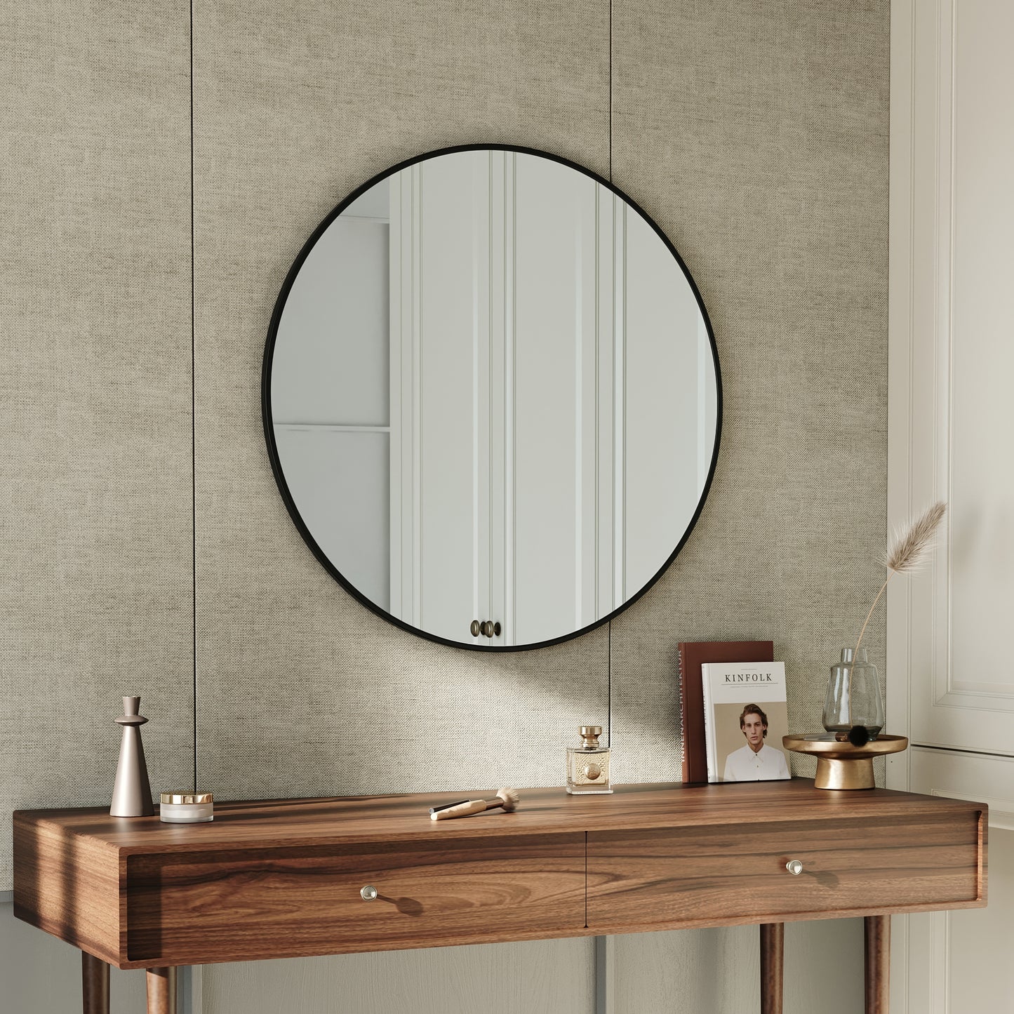 Nordic Round Bathroom Framed Mirror Wall Hanging