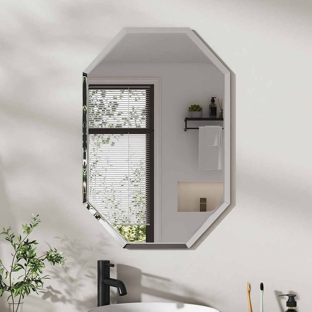 Wall Mounted Mirror with Beveled Edge for Bathroom Vanity Entryway Living Room
