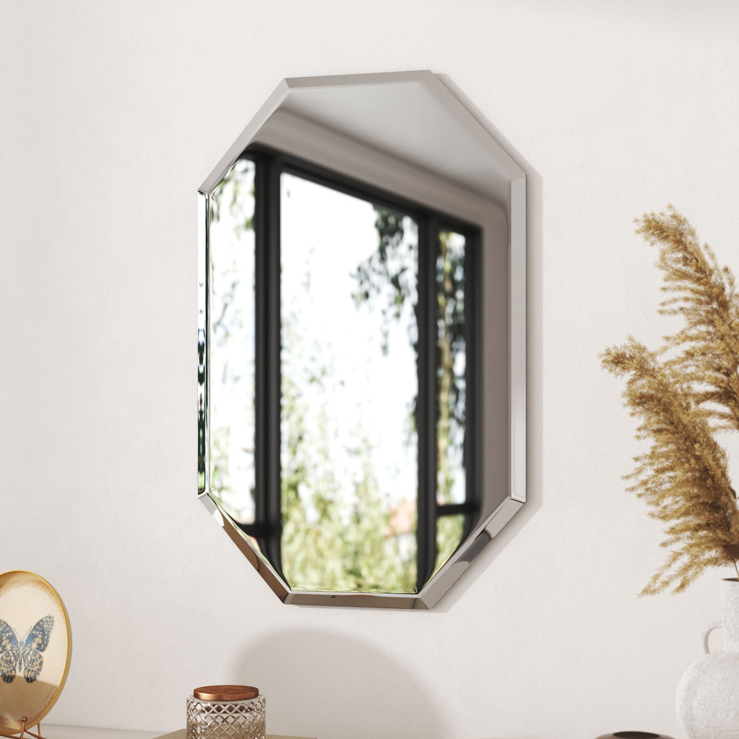 Wall Mounted Mirror with Beveled Edge for Bathroom Vanity Entryway Living Room