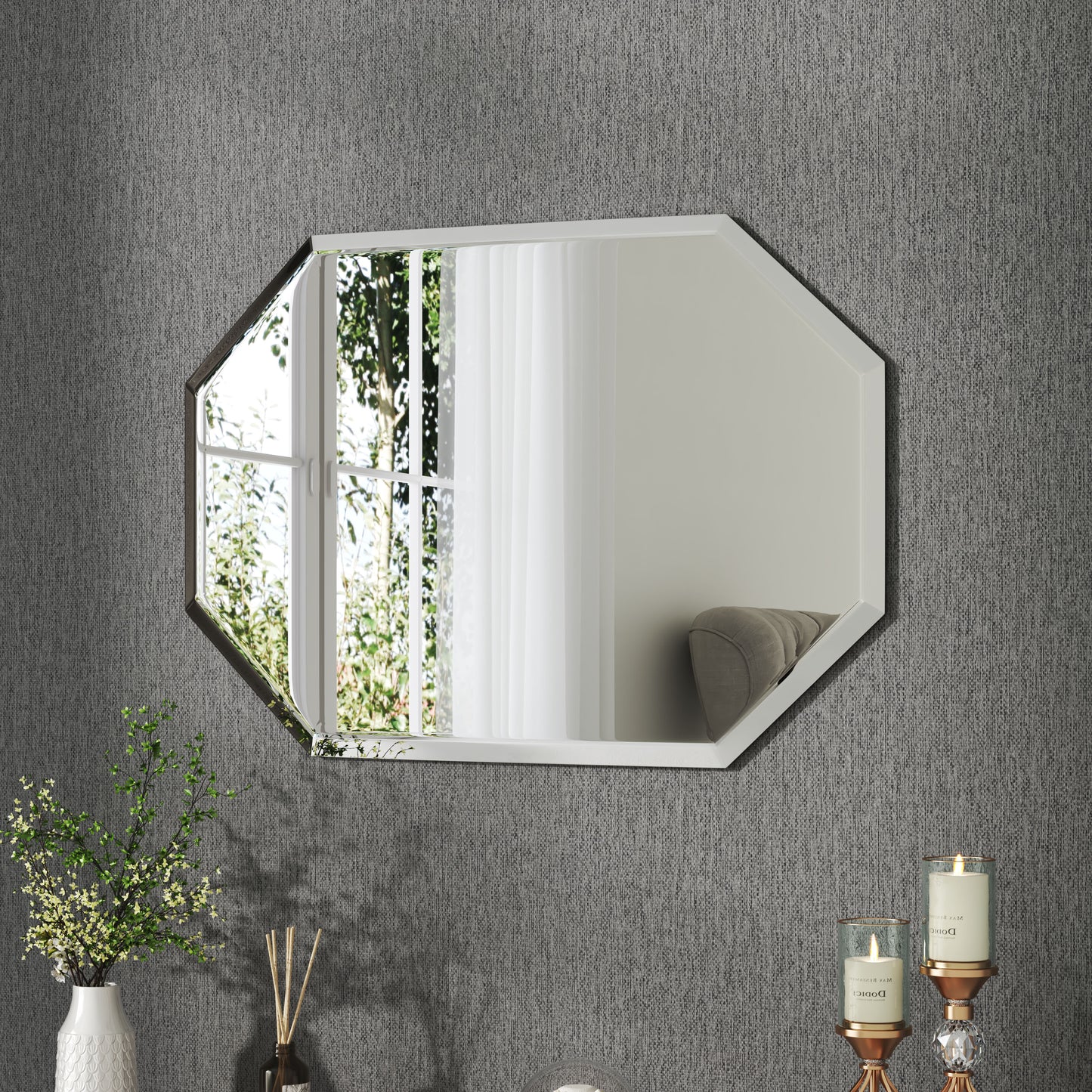 Wall Mounted Mirror with Beveled Edge for Bathroom Vanity Entryway Living Room
