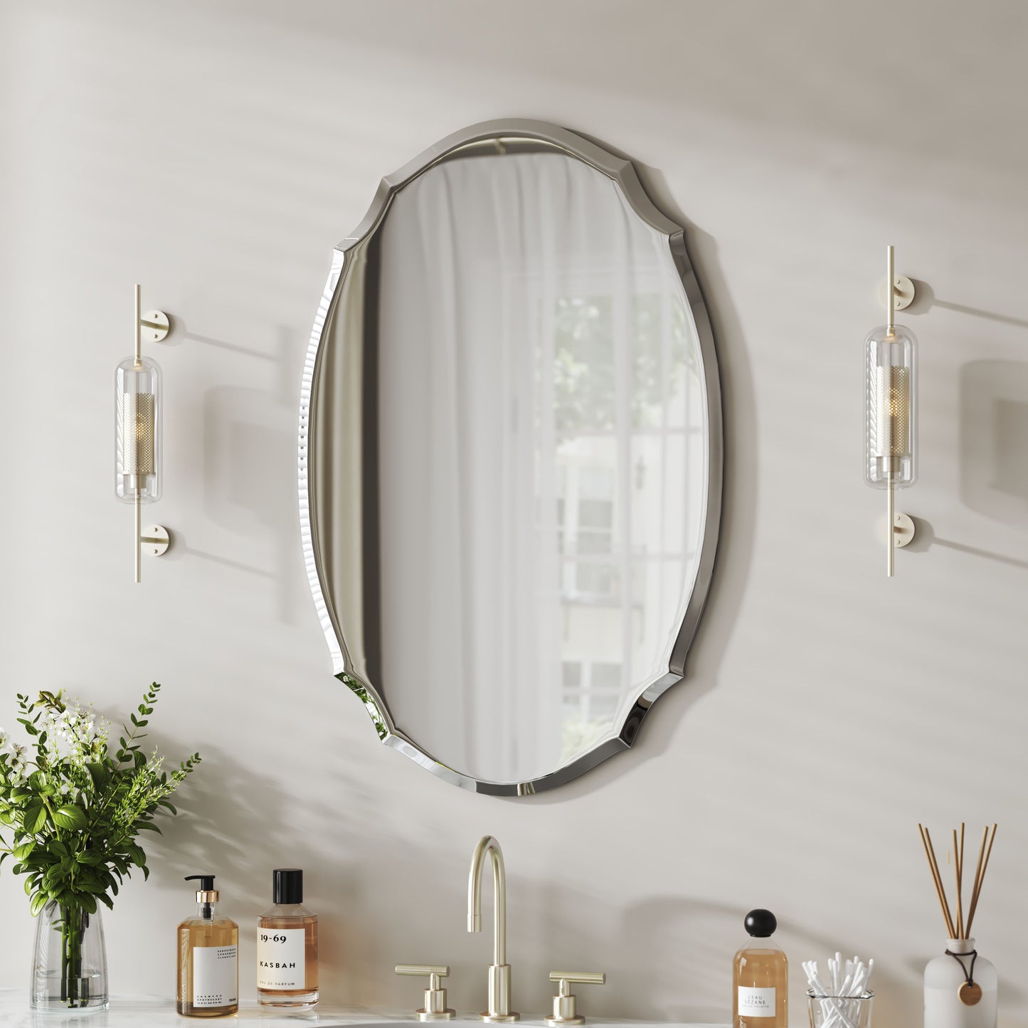 Wall Mounted Mirror with Beveled Edge for Bathroom Vanity