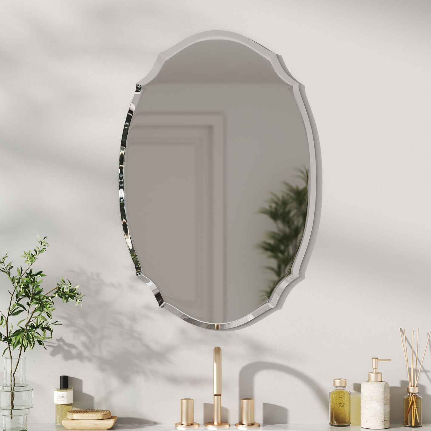Wall Mounted Mirror with Beveled Edge for Bathroom Vanity