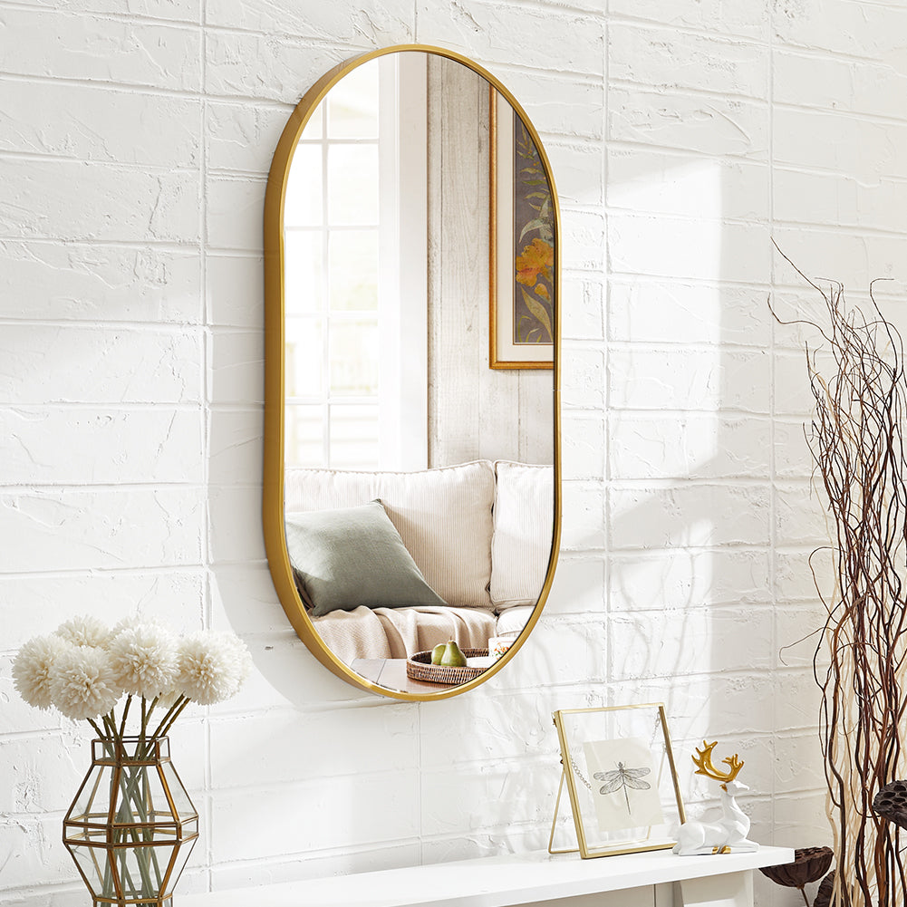 Modern Oval Metal Wall Mirror Gold