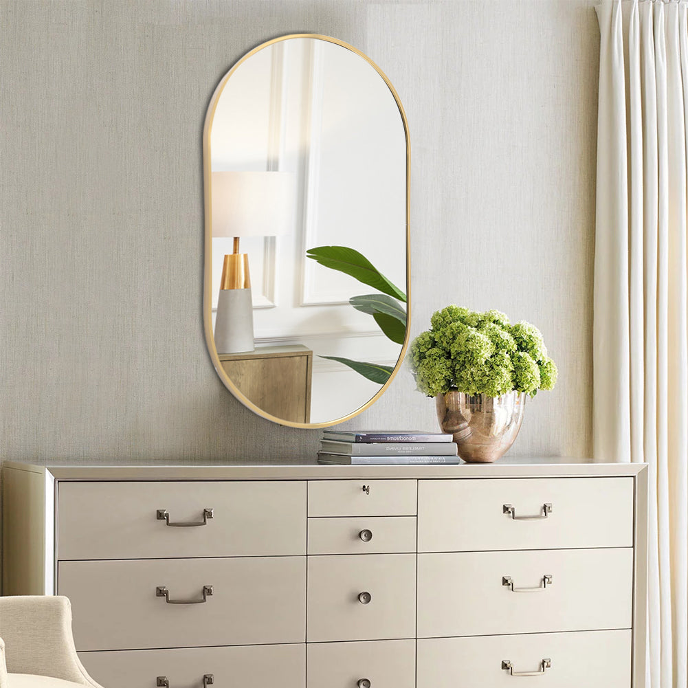 Modern Oval Metal Wall Mirror Gold
