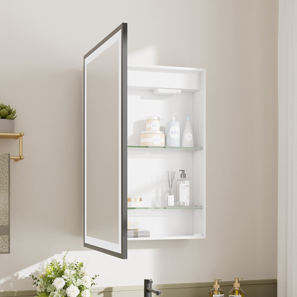 Modern Black Surface Mount LED Mirror Cabinet