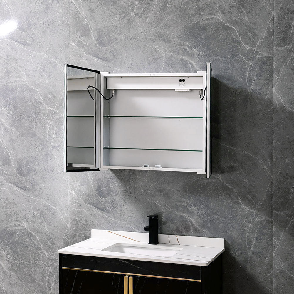Modern Black Surface Mount LED Mirror Cabinet with Double-Sided Door