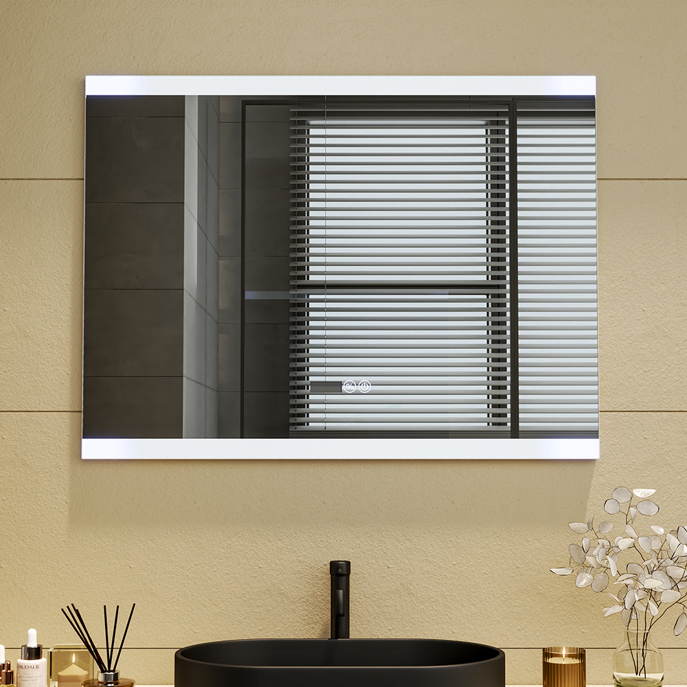 Rectangular Frameless Anti-Fog LED Vanity Mirror with Clock