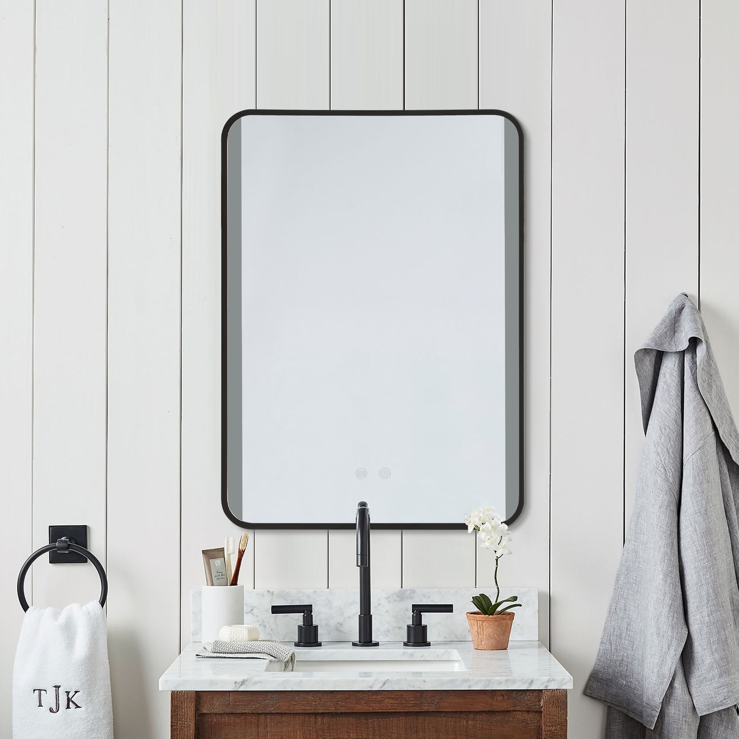 Framed Retangular LED Light Bathroom Vanity Mirror
