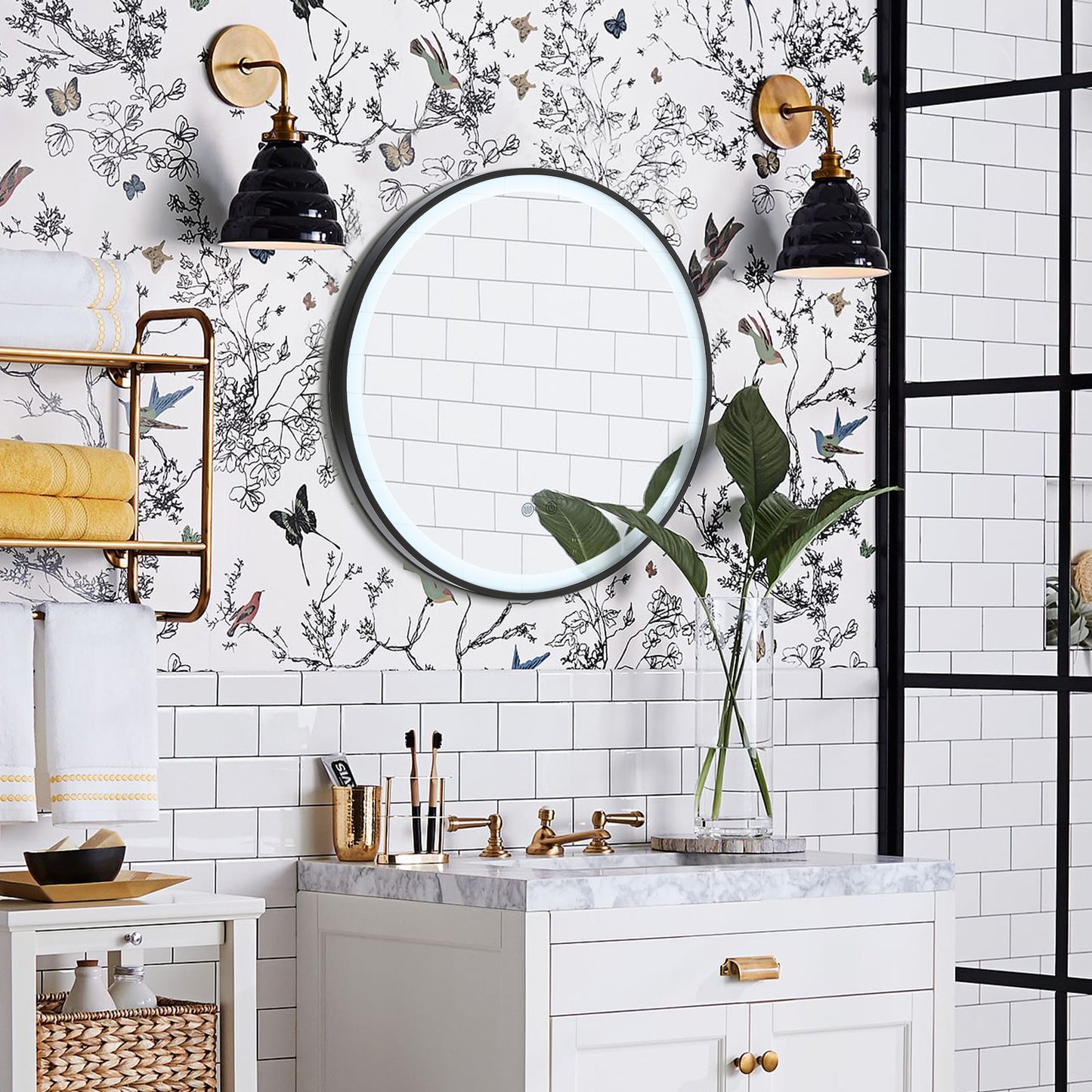 Round Metal Framed LED Wall Mirror