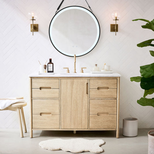 Round Metal LED Mirror with Hanging Strap