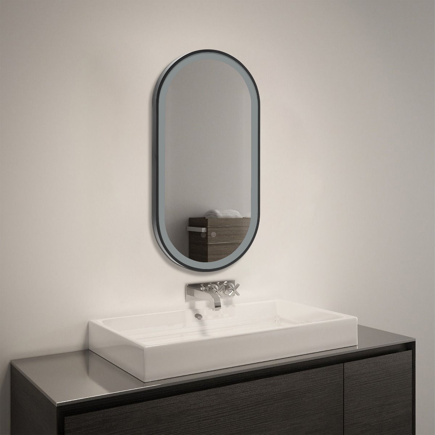 Modern Oval LED Wall Mirror Metal Framed