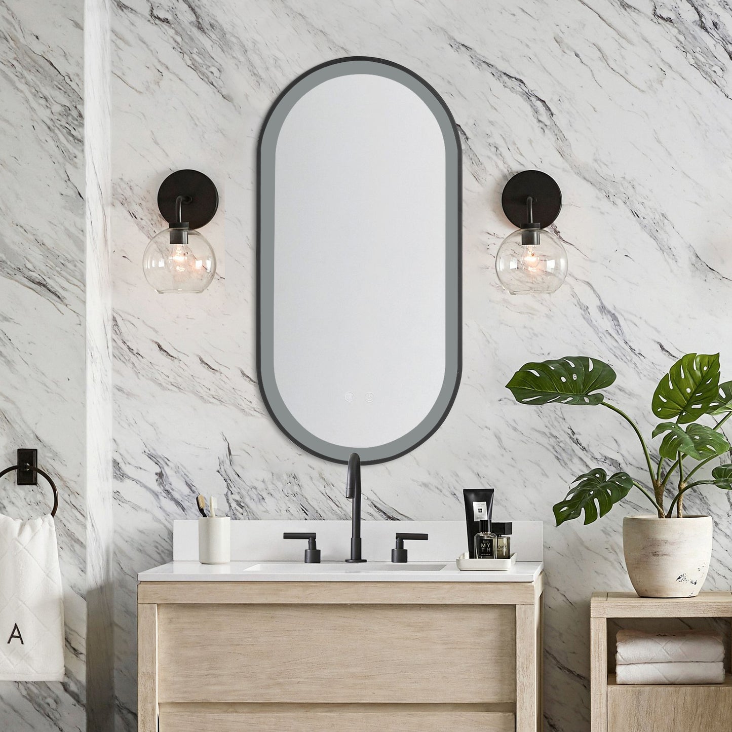 Modern Oval LED Wall Mirror Metal Framed