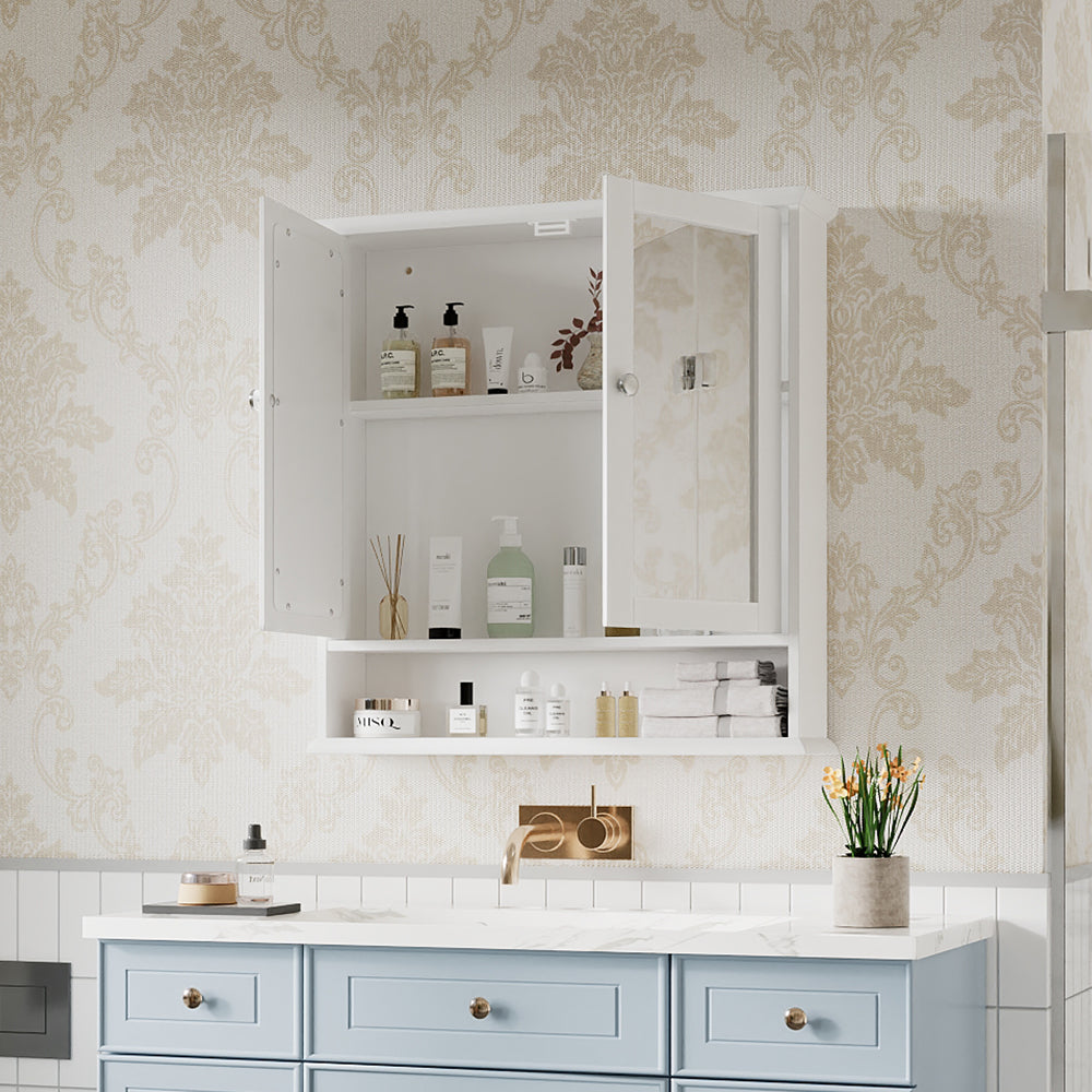 Wall Mount Rectangular Mirror Cabinet Bathroom Organizer