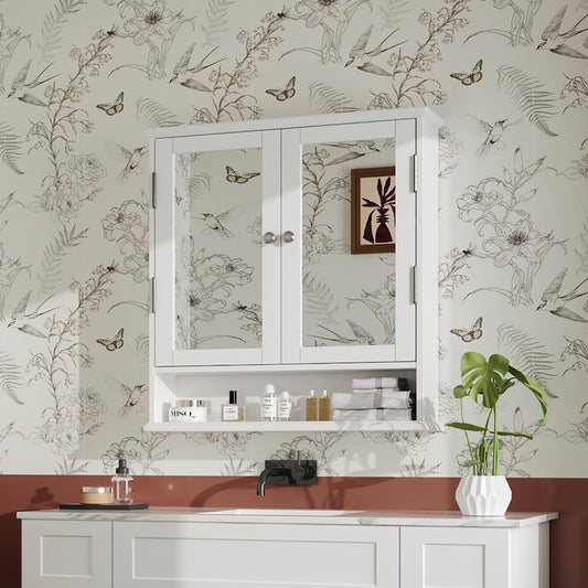 Wall Mount Rectangular Mirror Cabinet Bathroom Organizer