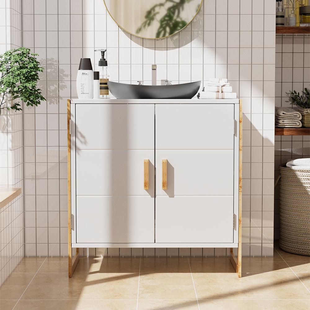 60x30x60cm Dual-door Under Sink Cabinet Bamboo Framed
