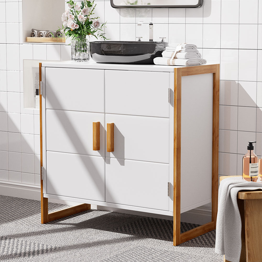 60x30x60cm Dual-door Under Sink Cabinet Bamboo Framed