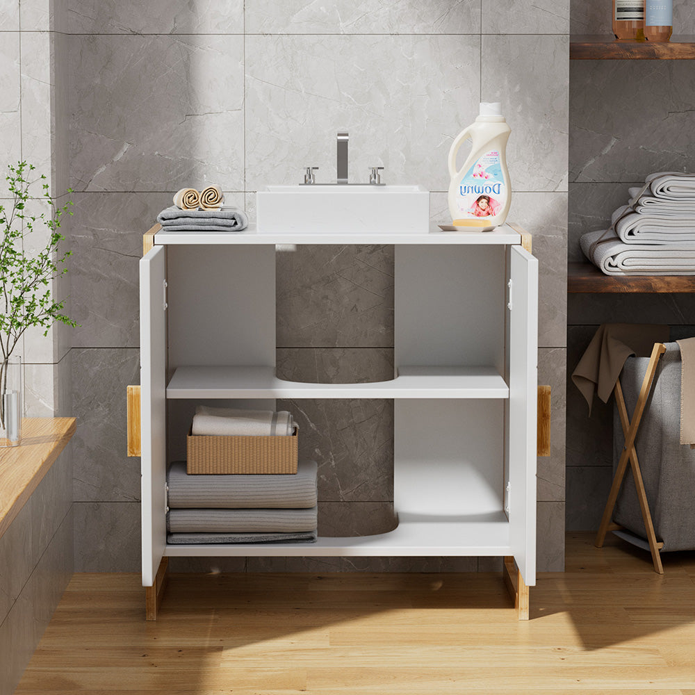 60x30x60cm Dual-door Under Sink Cabinet Bamboo Framed