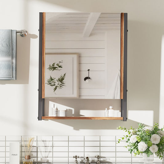 48x17x60cm Wall-Mounted 3-Layer Mirror Cabinet with Metal Frame