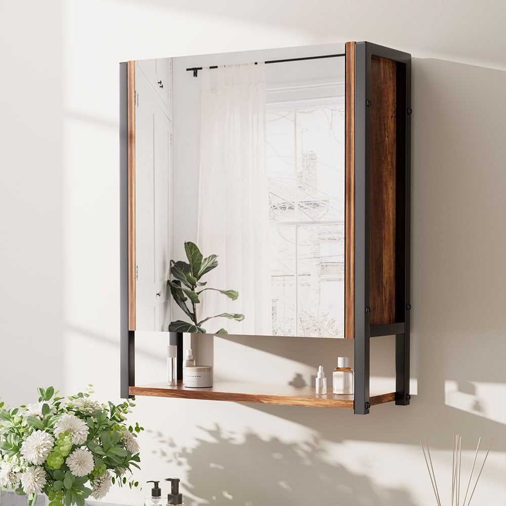 48x17x60cm Wall-Mounted 3-Layer Mirror Cabinet with Metal Frame
