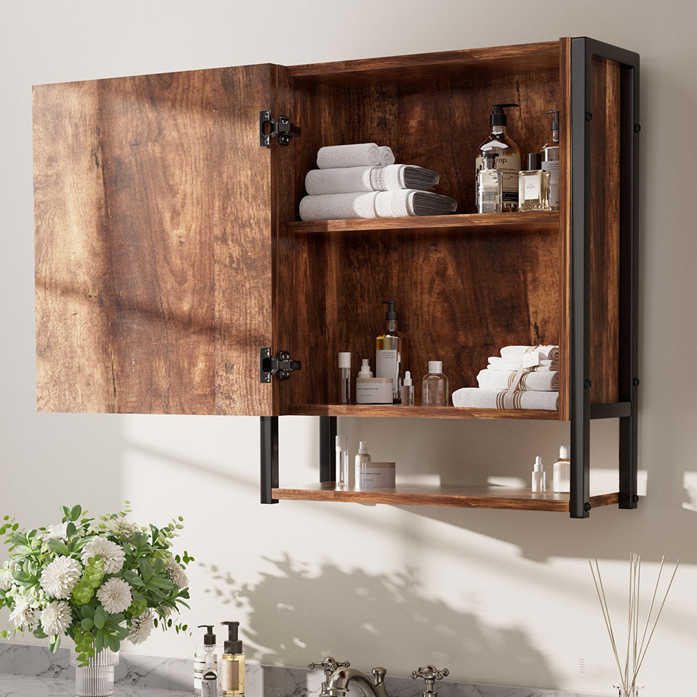 48x17x60cm Wall-Mounted 3-Layer Mirror Cabinet with Metal Frame