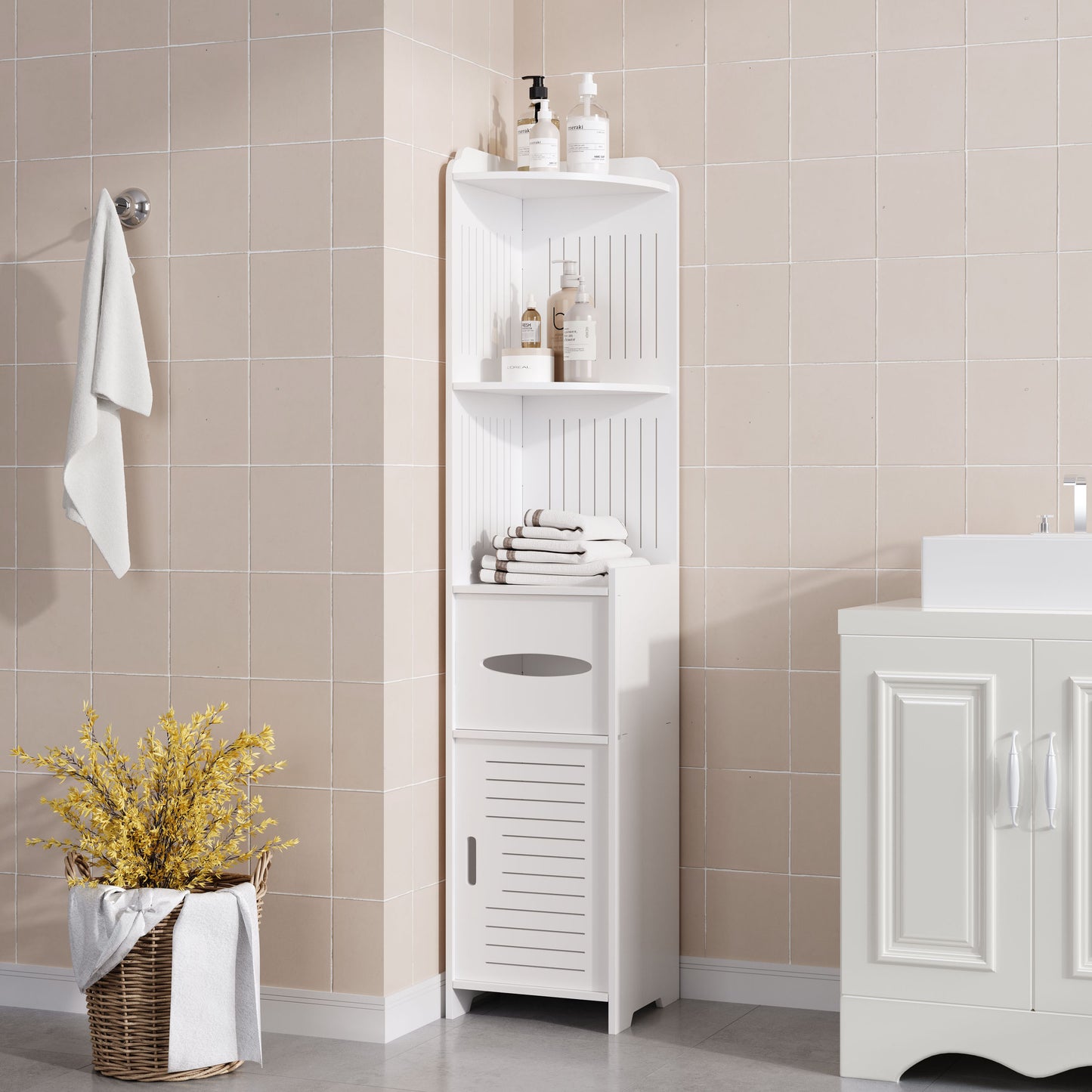 Narrow Bathroom Corner Storage Cabinet Standing Shelf