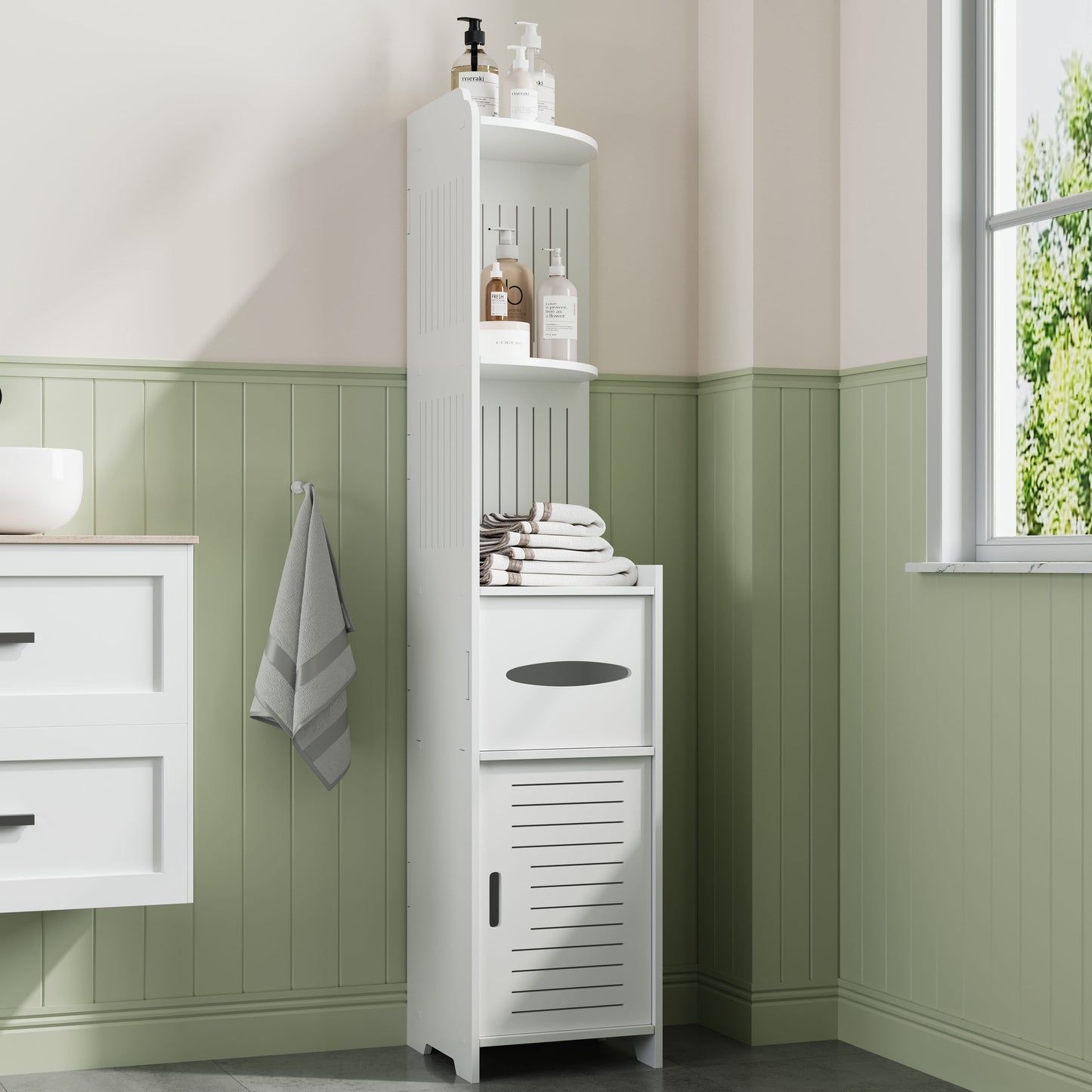 Narrow Bathroom Corner Storage Cabinet Standing Shelf