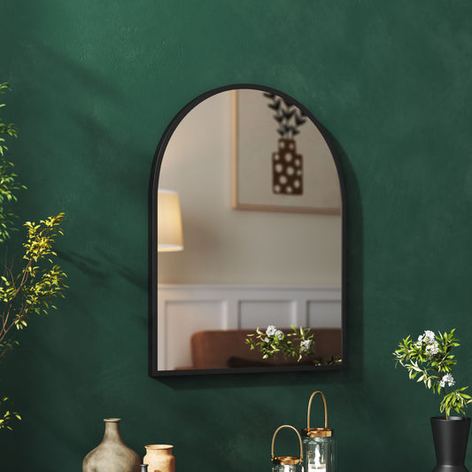 Arched Wall Mirror in Black Aluminum Alloy Frame
