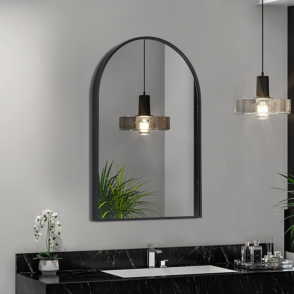 Arched Wall Mirror in Black Aluminum Alloy Frame