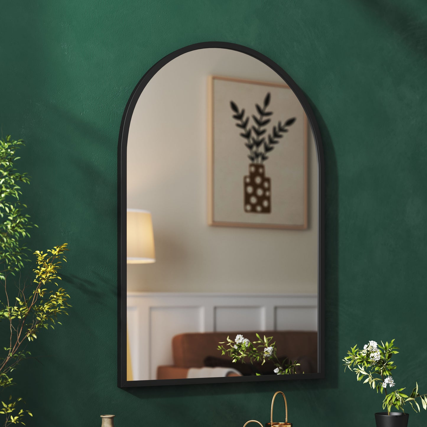 Arched Wall Mirror in Black Aluminum Alloy Frame