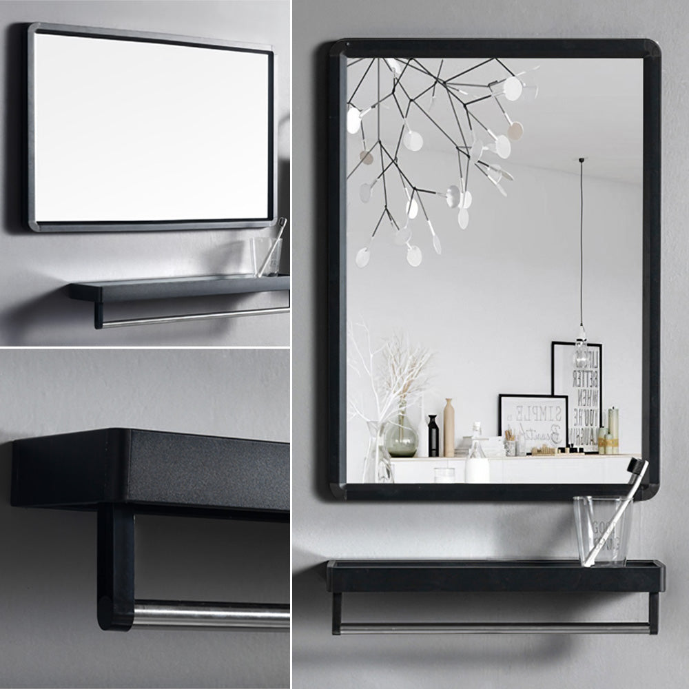 Black Bathroom Mirror with Shelf