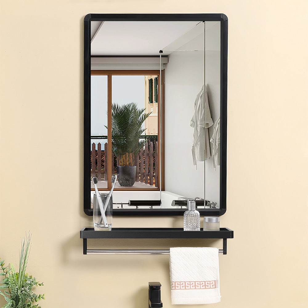 Black Bathroom Mirror with Shelf