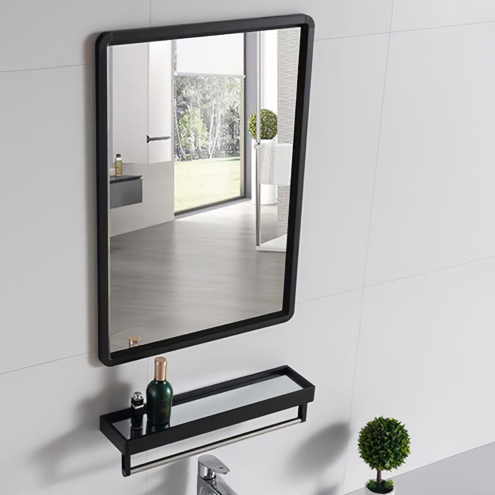 Black Bathroom Mirror with Shelf