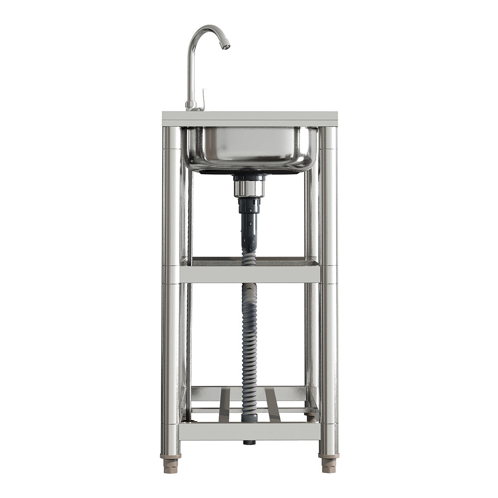Stainless Steel One Compartment Sink with Shelves and Drainboard