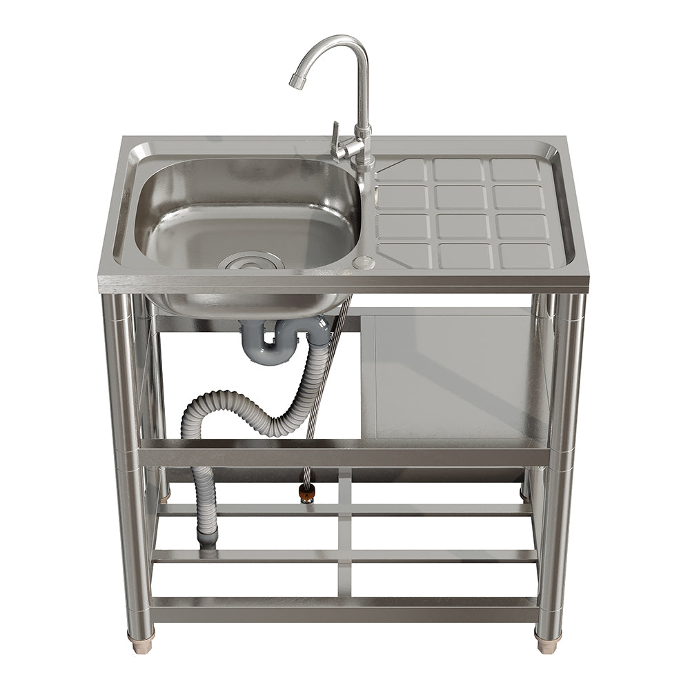 Stainless Steel One Compartment Sink with Shelves and Drainboard