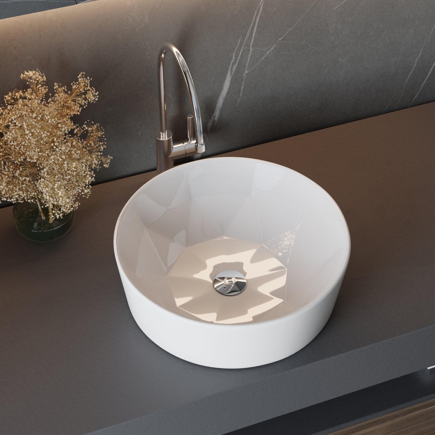 Round White Bathroom Sink Art Basin