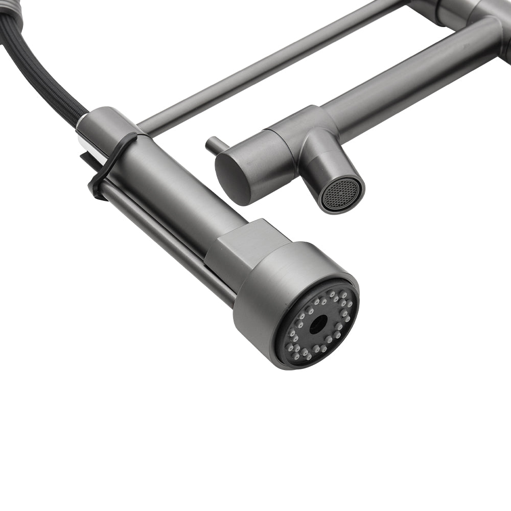 Stainless Steel Kitchen Faucet with Pull Down Spring Spout and Pot Filler